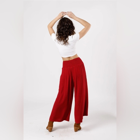 Band of the Free Wine Red Chevron Embossed Boho Blouse and Palazzo Pants Set- M - Picture 3 of 16